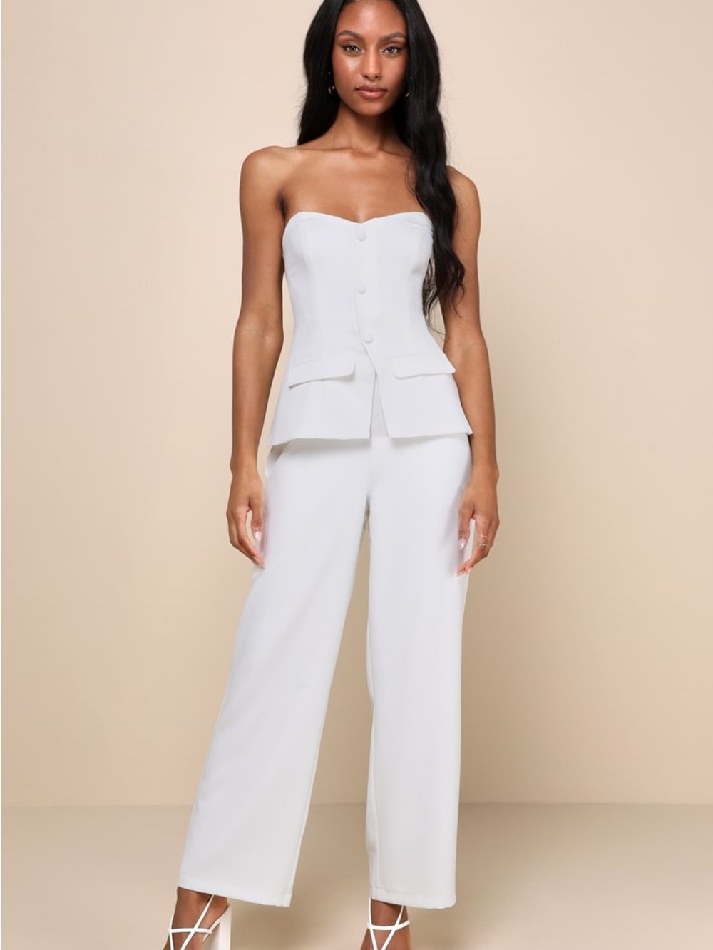 NWOT Lulus Sophisticated Angel White Strapless Vest Jumpsuit M